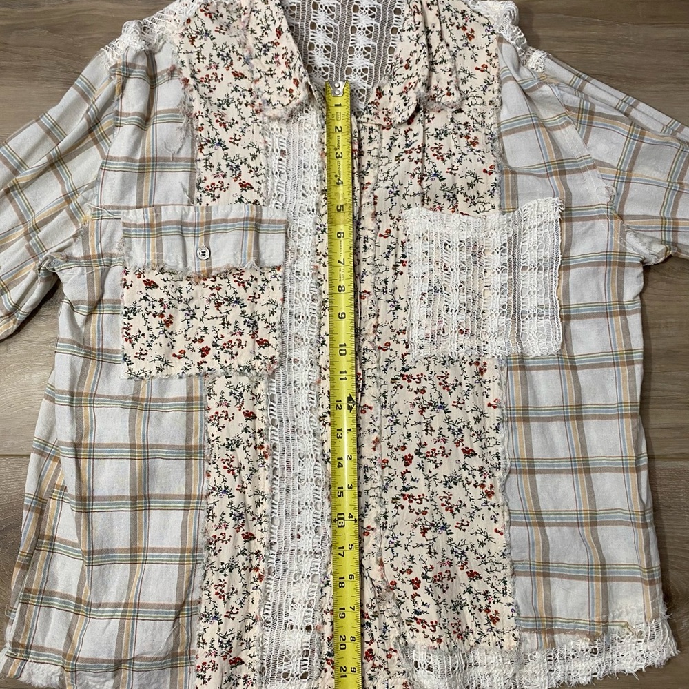 POL Boho Patchwork Button-Up Shirt – Size Medium - image 14